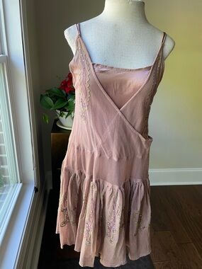 Dusty Rose Embroidered Slip Dress